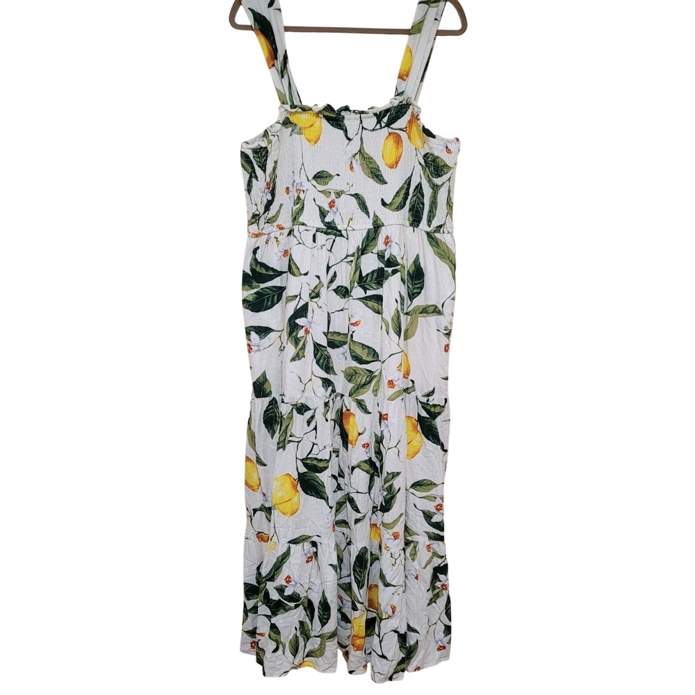 Express White Maxi Sundress Dress with Yellow Lemon & Green Leaf Print.